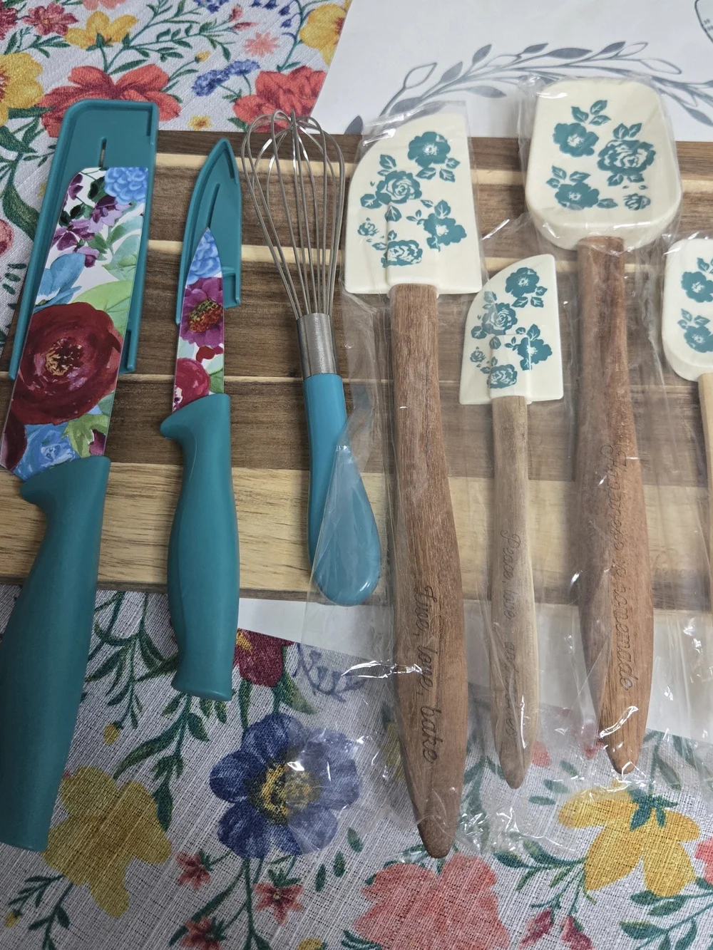 The Pioneer Woman Teal Floral Knife Set and Floral-Print Spatulas